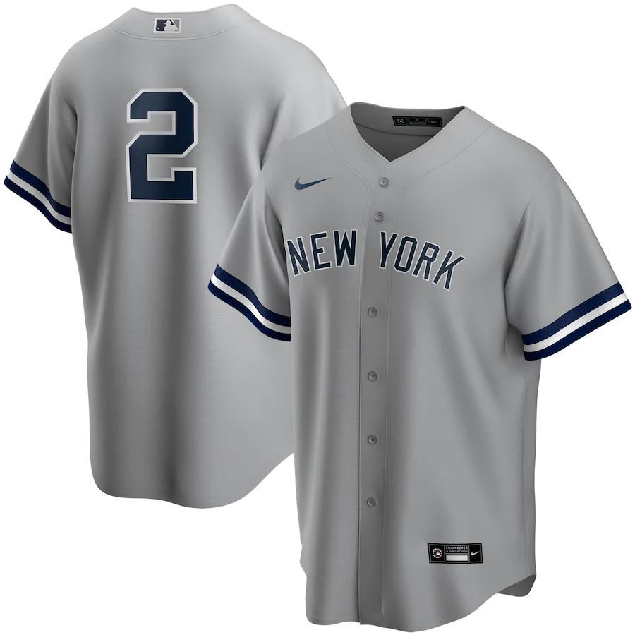 Mens New York Yankees 2 Derek Jeter Nike Gray Road Replica Player MLB Jerseys
